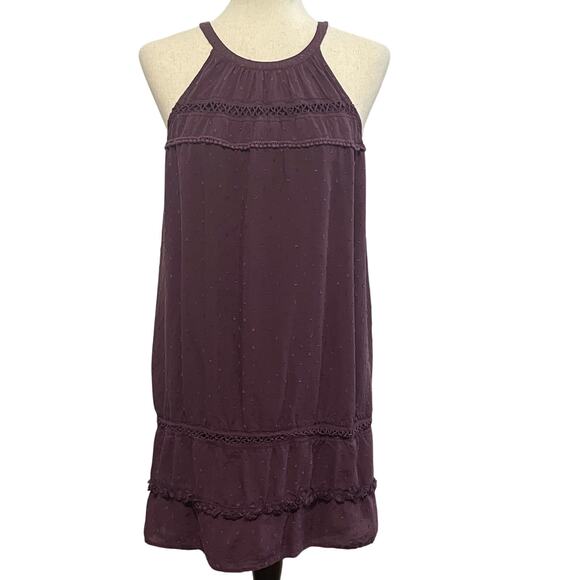 Loft Women's Shift Dress Plum Purple Swiss Polka Dot Crochet Size S - Picture 1 of 14